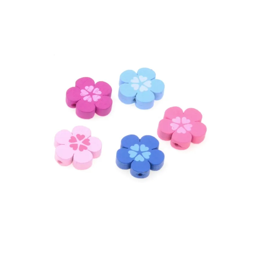 MIAOCHI DIY 50Pcs Multicolour Flower 20mm Natural Wood Loose Spacer Beaded Wooden Beads For Jewelry Making