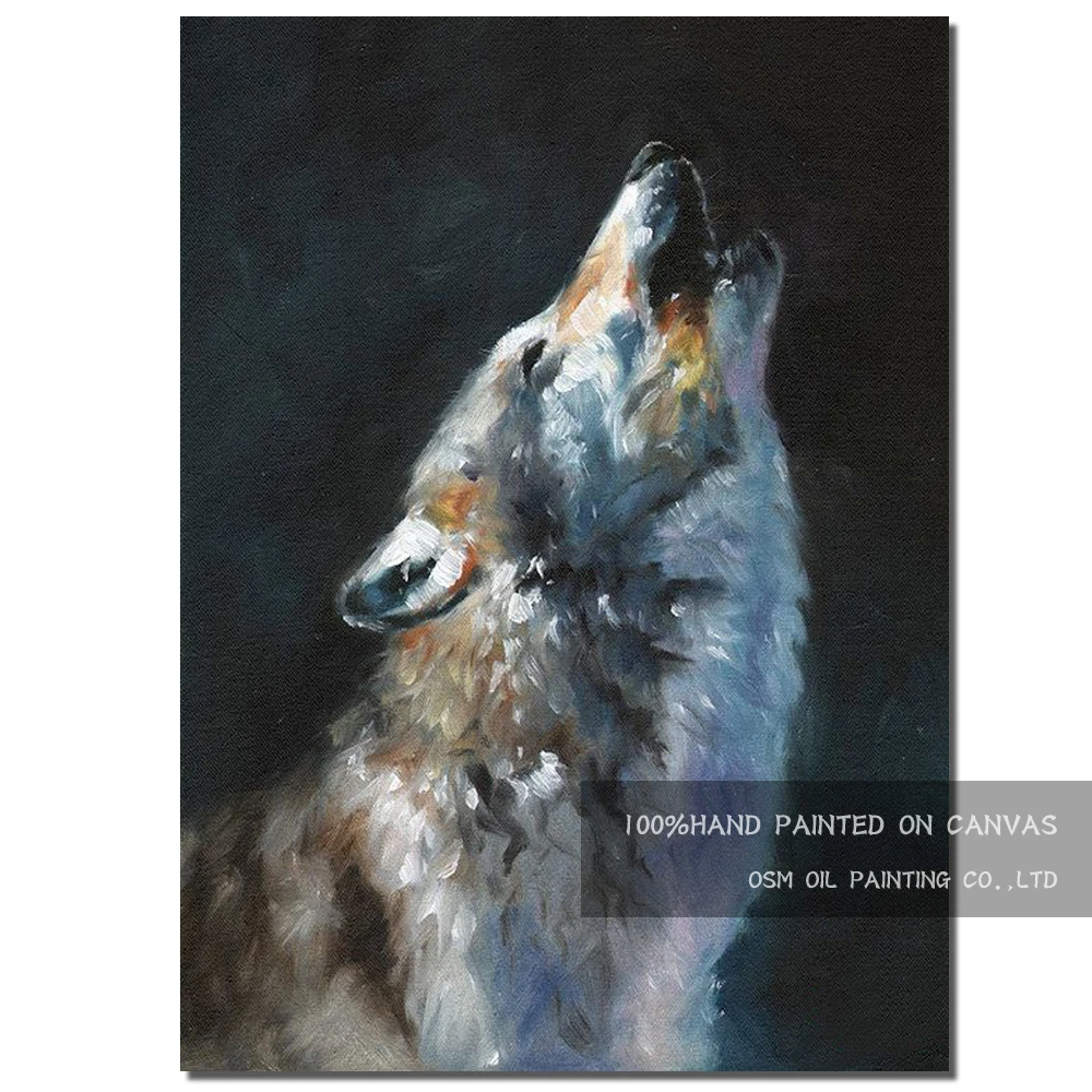 New Arrival Hand-painted High Quality Modern Timber Wolf Oil Painting on Canvas Wolves Howling in Winter Night Oil Painting