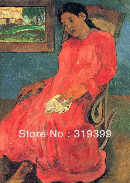 

Portrait Oil Painting Reproduction on Linen canvas,Reverie ou La Femme a la robe rouge by paul gauguin,DHL Ship,Museum Quality