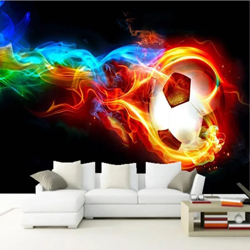 Custom 3D Large Mural Wall Paper Creative Flame Football Photo Wallpaper For Walls Living Room TV Background Decor 3D Wall Cloth