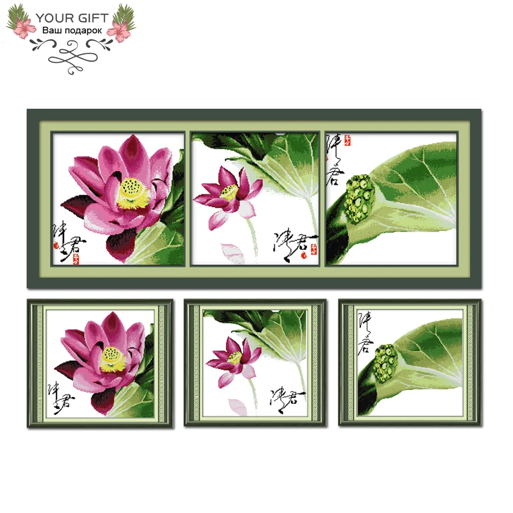 Joy Sunday Counted and Stamped Lotus Home Decoration, Seasons Cross Stitch Kits, H008 (1) (2) (3) (4) 14CT 11CT