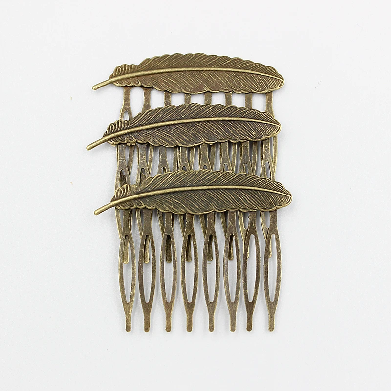 5pcs 1pc 53x40mm Retro Bronze Feather Hairs Comb Hairpin Hair Wear Bride Wedding Accessories Headpiece for Women and Girls