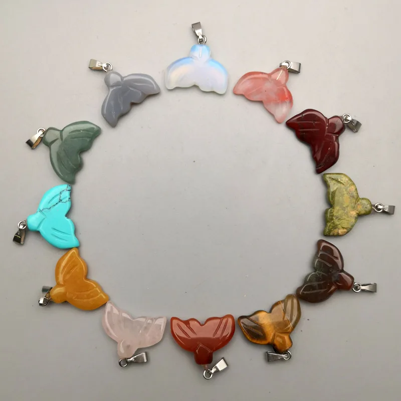 fashion Whale Tail Natural stone pendants Necklace for Jewelry making Animal Accessories  12pcs/lot diy gift Wholesale