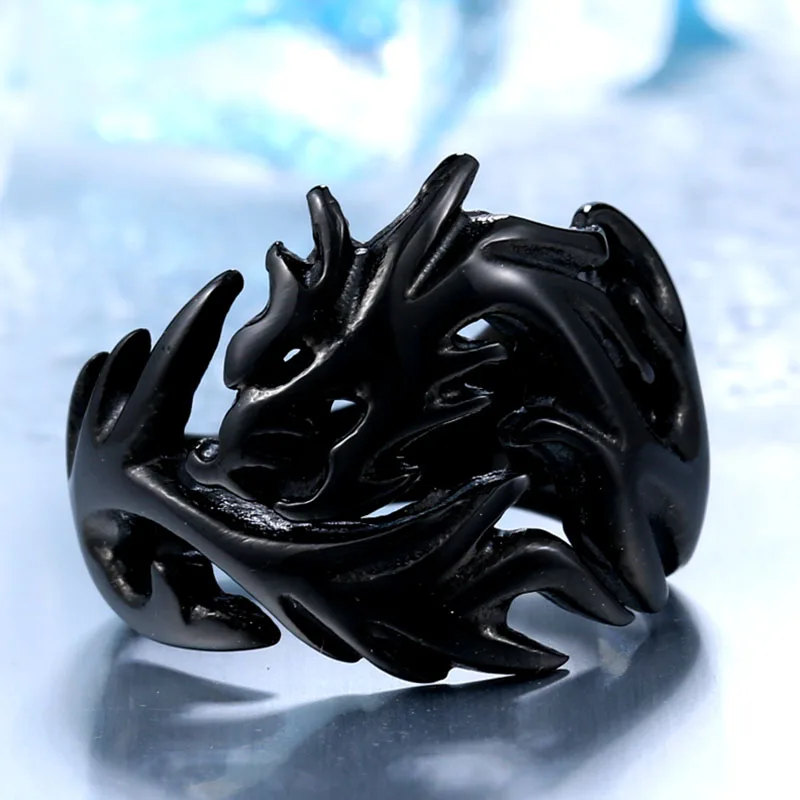 BEIER Fashion Jewelry Men\'s Cool Stainless Steel Gothic Wholes Dragon Body Ring For Man BR8-024