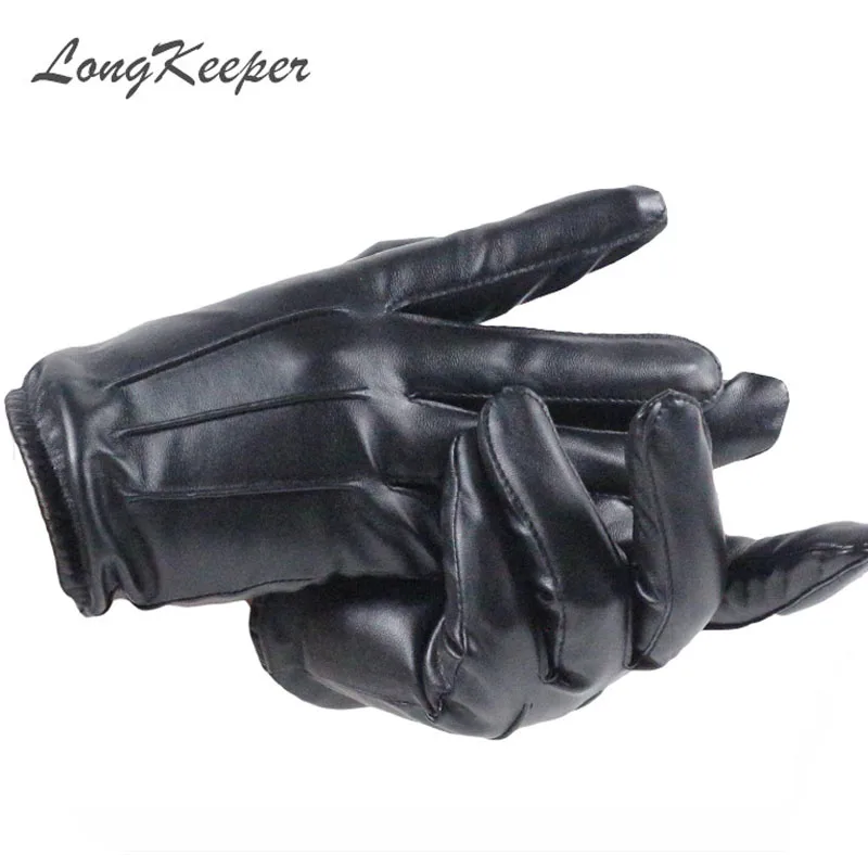 LongKeeper 2021 Hot Women\'s Full Finger Gloves Female PU Leather Driving Fashion Solid Winter Thick Warm For Men G243