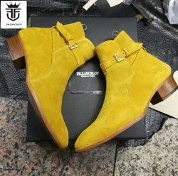 FR.LANCELOT 2020 suede leather men booties buckle strap Chelsea Boots slip on Ankle Boots Men's Fashion med  Autumn Boots