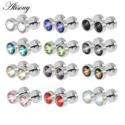 Alisouy 1pc Women Men Unisex Stud Earrings Barbell Ear Stud Pendientes Stainless Steel Crystal Zircon Anti-allergic Punk Jewelry