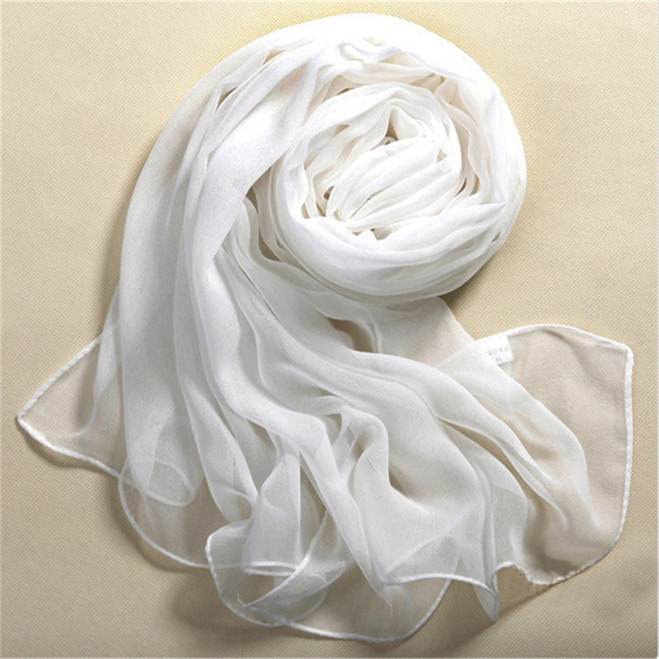 Stylish Bar 160 X 50CM Women Summer Beach Style Chiffon Silk Pure White Soft Thin Oblong Scarf Shawl Best Gifts High Quality