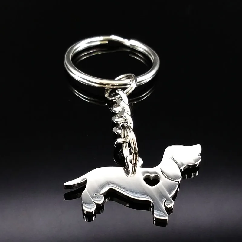 Fashion Dachshund Stainless Steel Keychain for Women Fashion Silver Color Dog Keychain Jewelry porte clef K1353S01