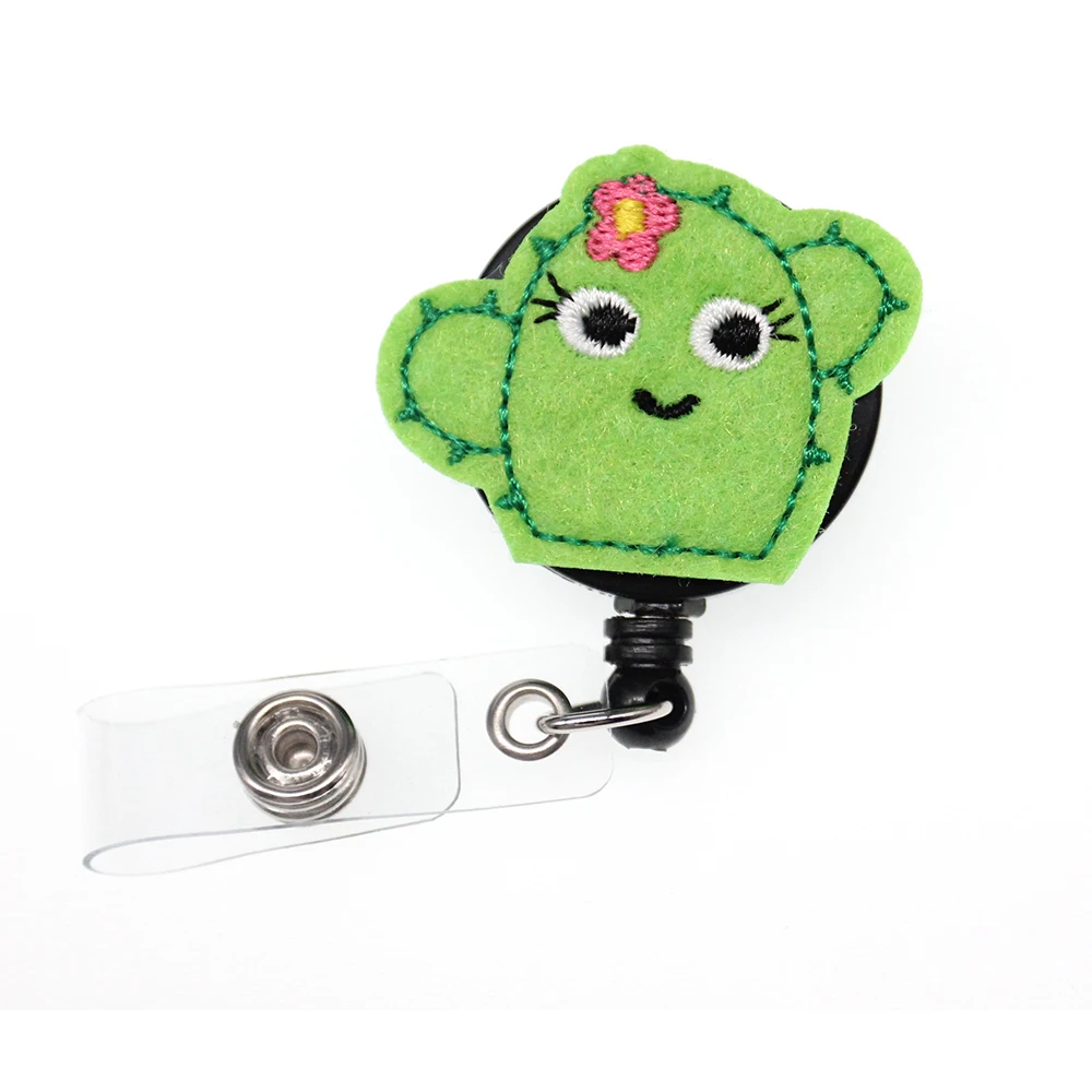 10pcs/lot New Funny Cute Green Cactus Retractable Badge Reel Nurse Doctor ID Badge Holder