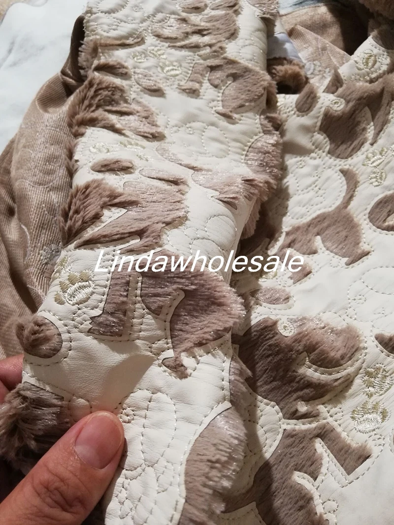 Faux fur fabric,PU+fur embroidery dog pattern felt cloth, sewing materials,fabrics for patchwork