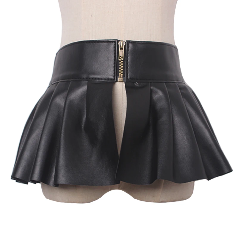 

Fashion unique female leather belt skirt accessories black dress Ruffled skirt waist wide sealing for women leather belts punk