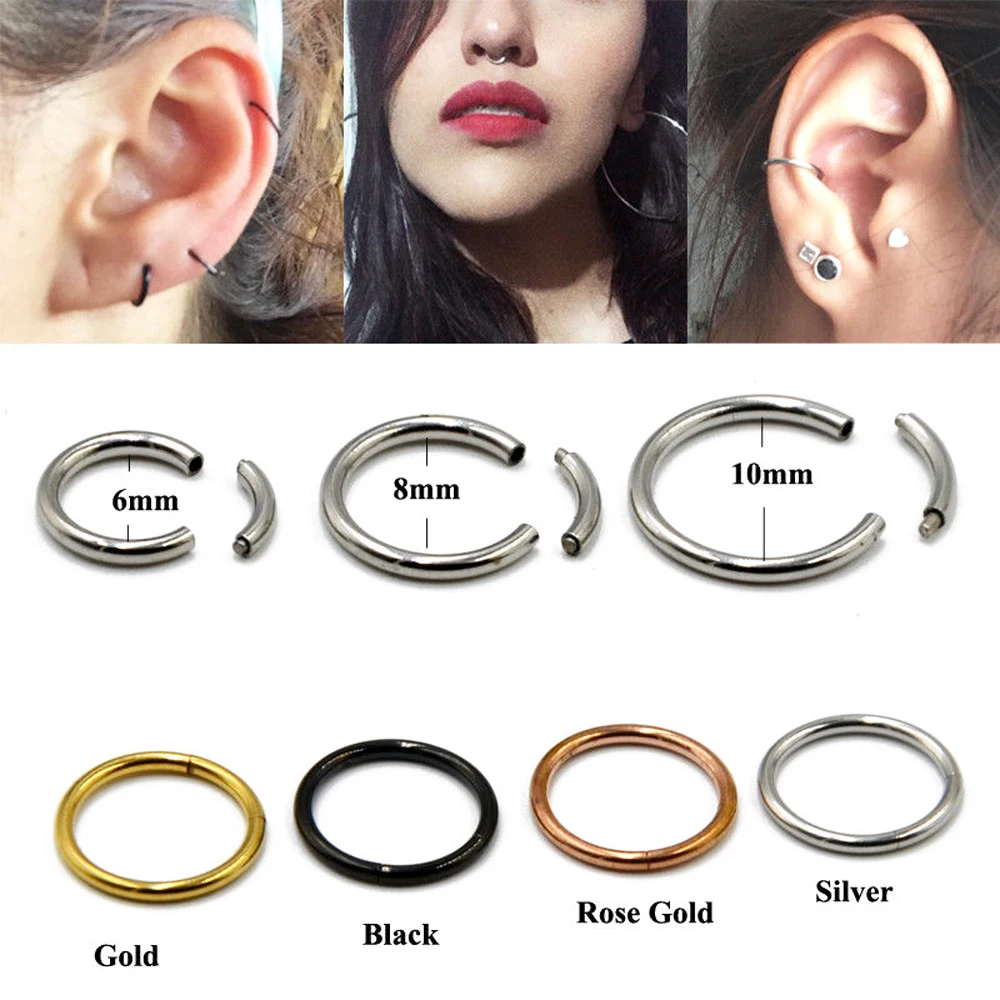 1Pc Steel Segment Nose Ring Nipple Clicker Ear Cartilage Tragus Helix Lip Piercing Unisex Captive Hoop Piercing Body Jewelry 16g