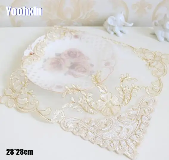 Luxury Sequin Lace Embroidery Table Place Mat Cloth Placemat Cup Mug Tea Coaster Dining Doily Drink Coffee Pad Christmas Kitchen