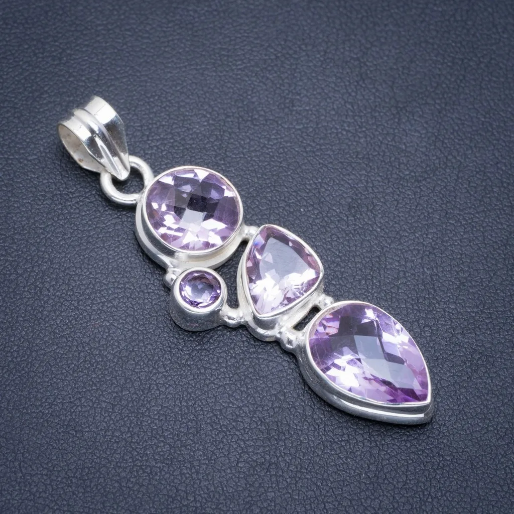 

Natural Amethyst Handmade Unique 925 Sterling Silver Pendant 2" A1864