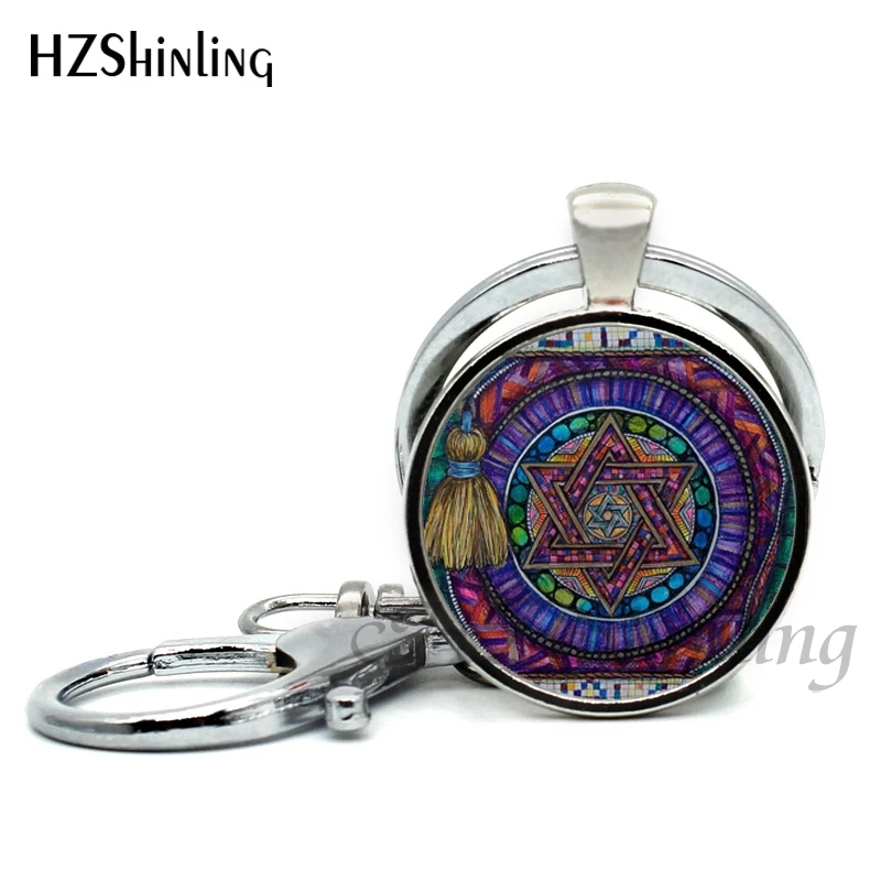 2018 New Arrival Star of David Mandala Keychain Glass Photo Jewelry Vintage Judaica Blessing Art Keyring Jewish Round Key chains