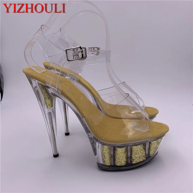 2020 new catwalk stage 15 cm transparent platform sandals, sexy nightclub show pole dancing shoes