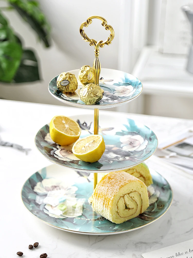 

EECAMAIL European Bone China Three-layer Candy Dish Creative Snack Fruit Plate Afternoon Tea Multi-layer Snack Rack Dessert Tabl