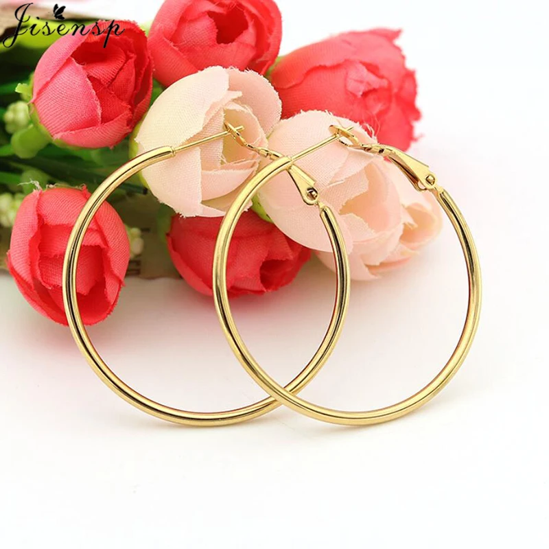 Jisensp 30/40/50/60mm Trendy Large Hoop Earrings Smooth Circle Earrings for Women Jewelry Hyperbole Oversizes Accessories