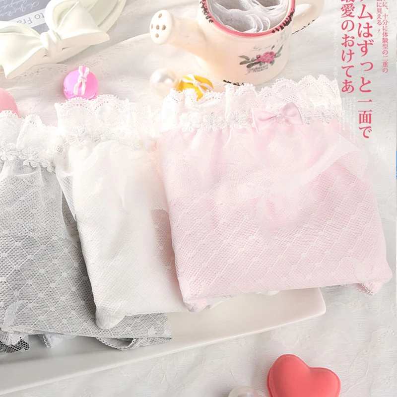 زائد حجم المرأة القطن ملخصات مع عالية الخصر الدانتيل القوس زهرة لطيف سراويل Vs الوردي Kawaii الملابس الداخلية كبيرة الحجم الكثير سراويل 3 قطعة #4