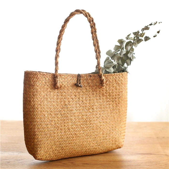 Seaweed Flower Basket Vintage Wind Hand-Woven Seaweed Handbag Sundries Storage Bag Ornament