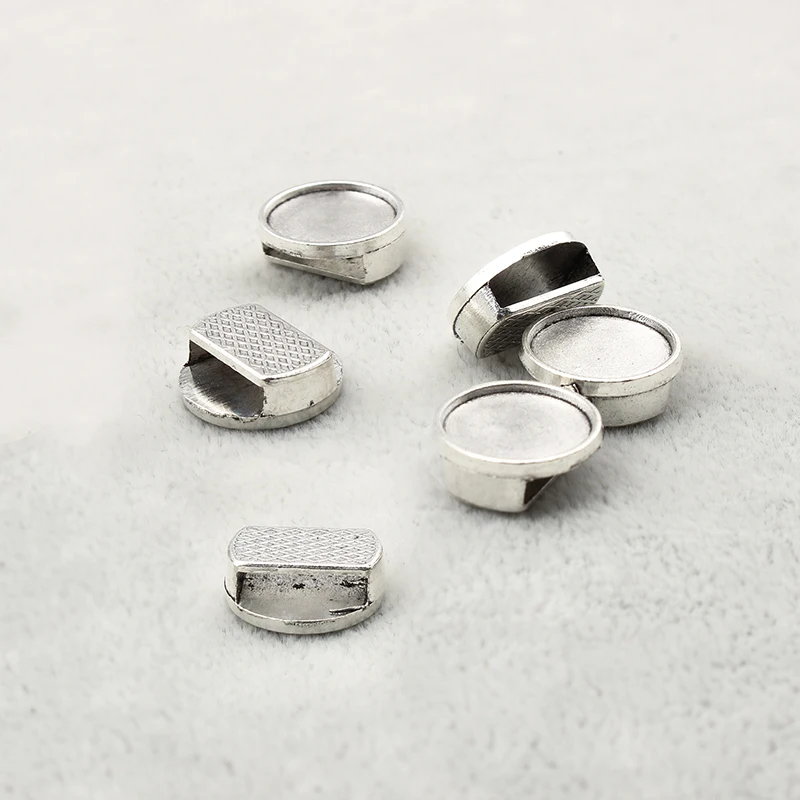 20pcs tibetan silver flat leather slider beads blank 12mm cabochon setting diy bracelets making supplies hole 10x2.5mm