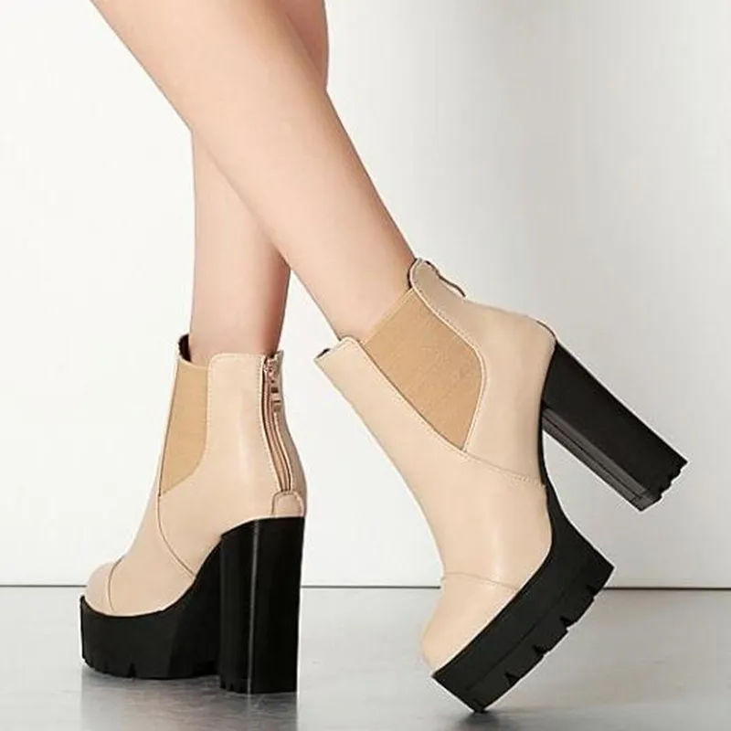 Europe and the United States in autumn and winter black round head high heel women boots British wind high heel boots