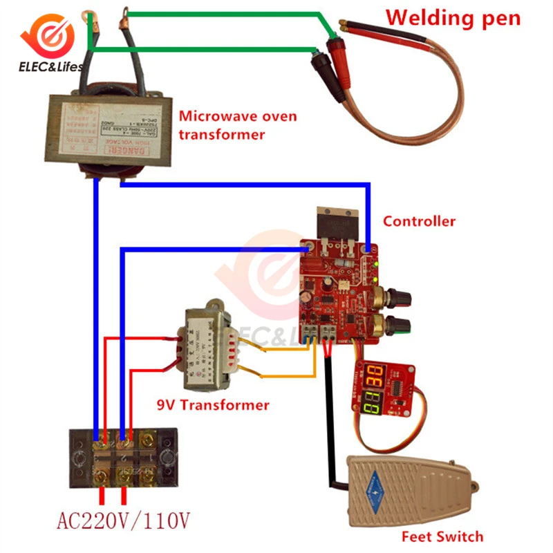 Spot Welders control Board 100A Digital display Spot welding time and current controller panel timing Ammeter NY-D01 Transformer