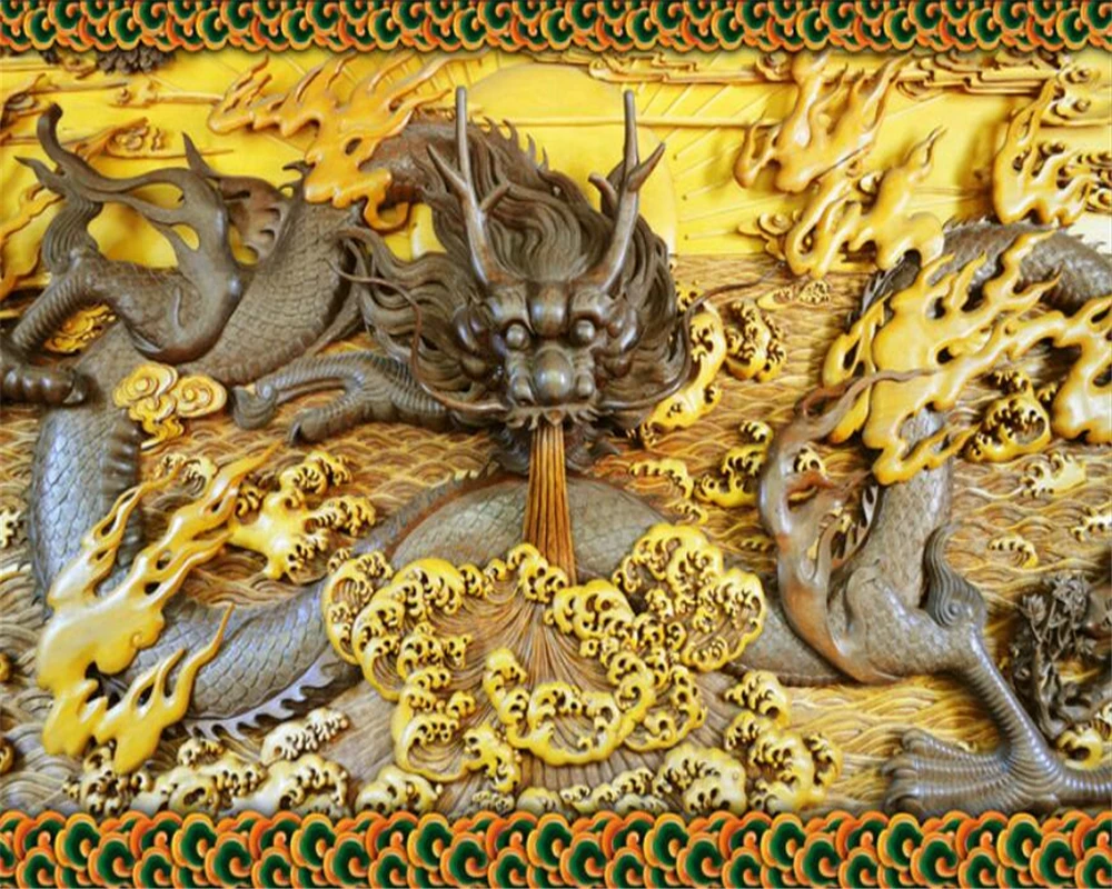 

Beibehang 3D Wallpaper Stone Carving Wood Carving Dragon Picture TV Backdrop Living Room Bedroom Background papel de parede