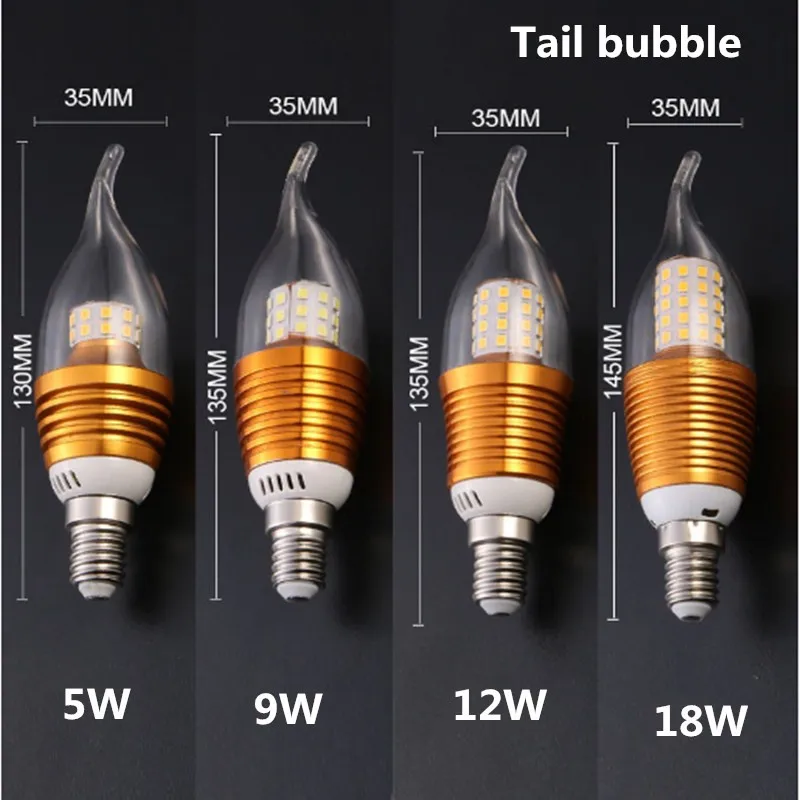 

Led E27/E14 Candle LED Bulb Light 7w 9w 12w LED Lamp 220V 240V Golden Silver Cool Warm White Ampoule Lampara Candela