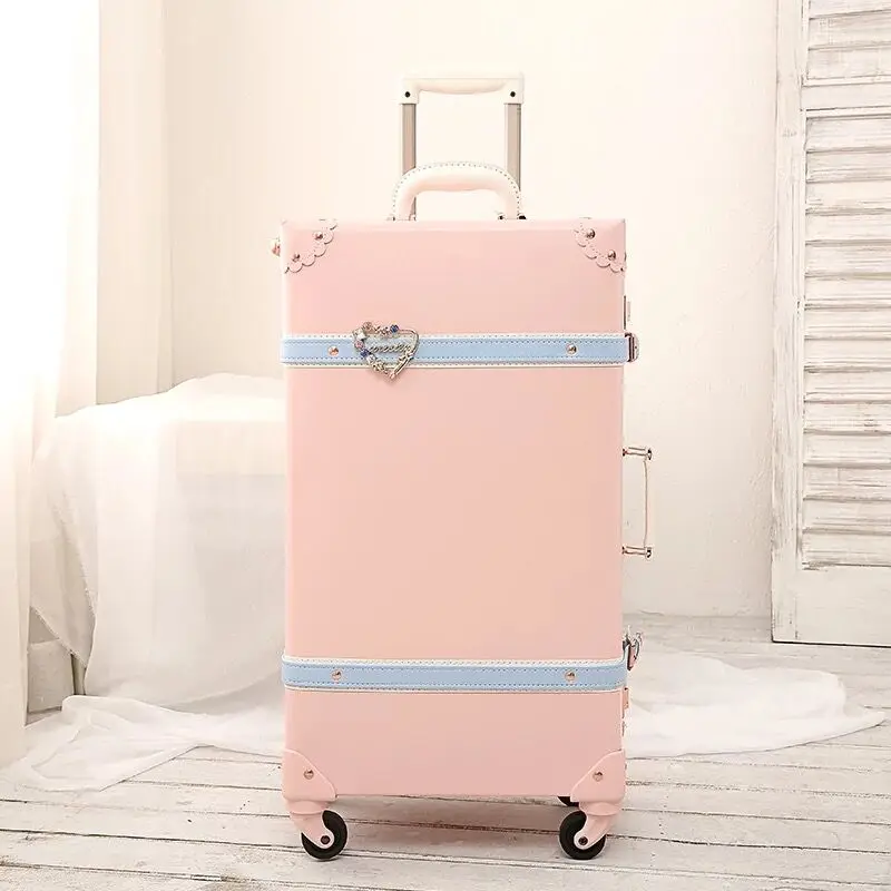 Imagem -05 - Malas Trolley vs Bolsa com Roda Bolsa de Viagem Retro Conjuntos de Bagagem de Rolamento Branco Rosa Azul 12 20 22 24 26 Hot Novo