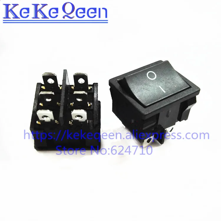 10PCS/LOT Black Push Button Switch 21*24mm 21x24mm 21*24 6A250V/10A125V KCD5 Copper 6Pin 2 Position On/Off Rocker Switch