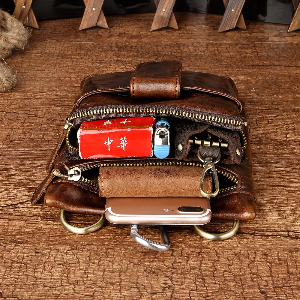 Crazy Horse Leather men Retro Mochila Crossbody Messenger Bag Designer Male Fanny Waist Belt Pack Cigarette Tablet Pouch 6549