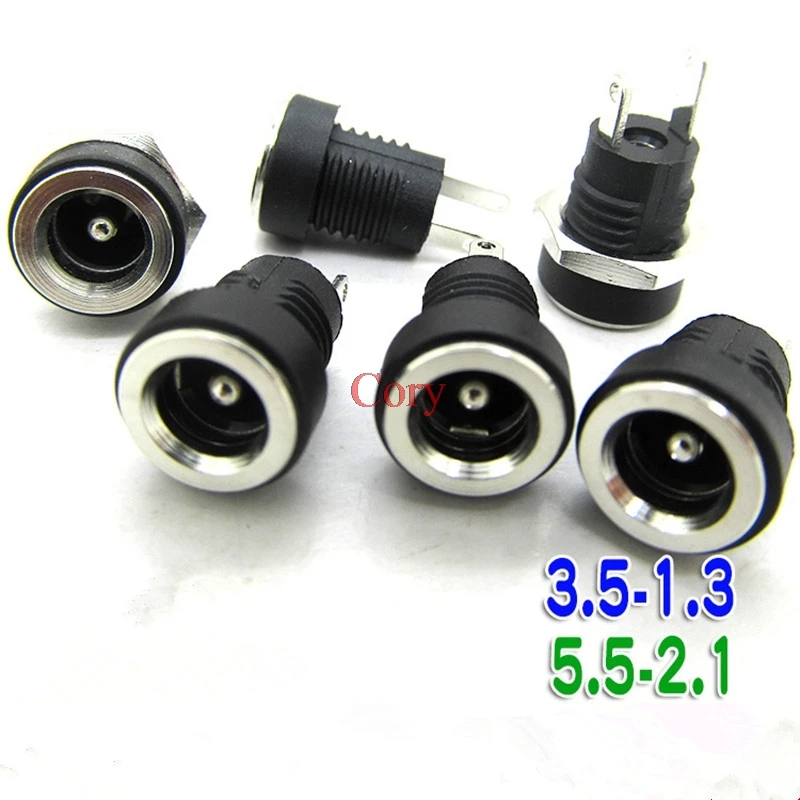 3A 12V For DC Power Supply Jack Socket Female Panel Mount Connector 5.5mm 2.1/2.5mm Plug Adapter 2 Pins 5.5*2.1 5.5X2.5 3.5-1.3