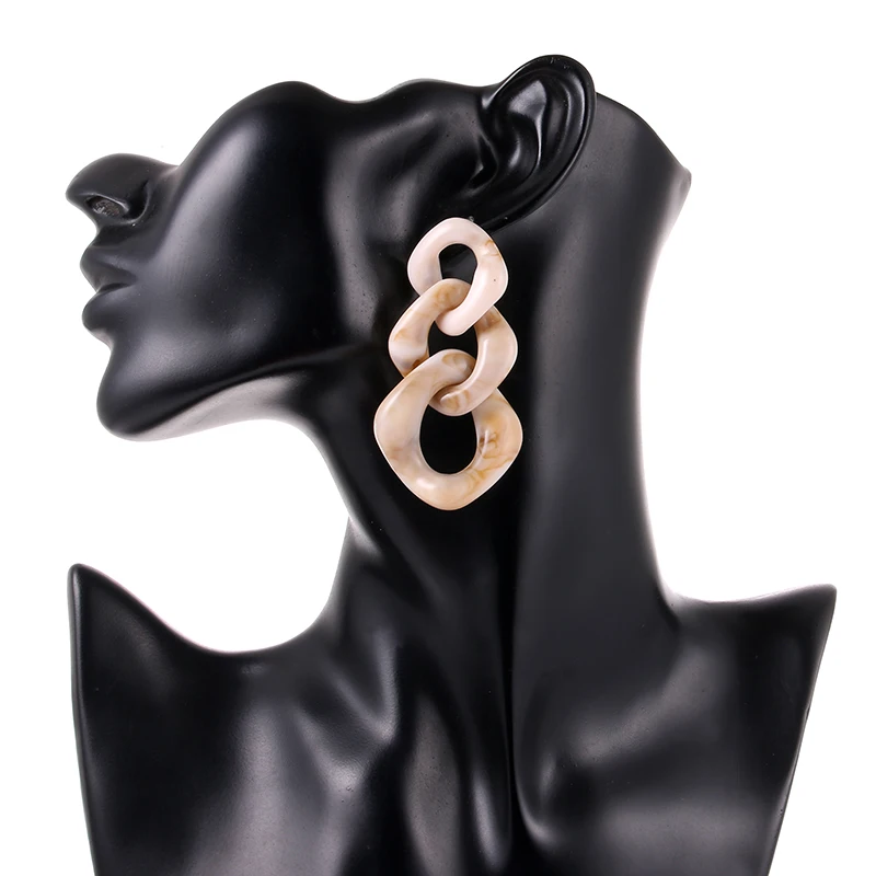 FishSheep Trendy Acrylic Leopard Link Chain Long Drop Earrings Statement Resin Big Circle Pendant Earring 2019 Fashion Jewelry