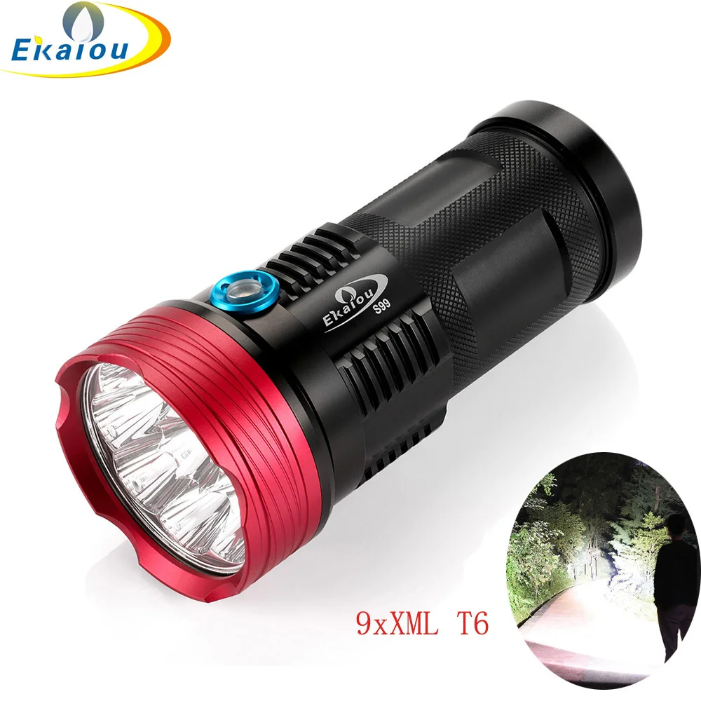 New High-Quality High Lumen 9 LED Flashlight Tactical Torch Use 4x18650 Battery Camp Hiking Lamp