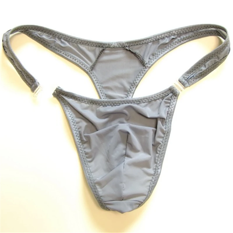 Strings en nylon translucide pour hommes, sous-vêtements sexy, culotte de bikini à boutons, string gay, jocks, tanga, dos en T, taille M, L, XL,