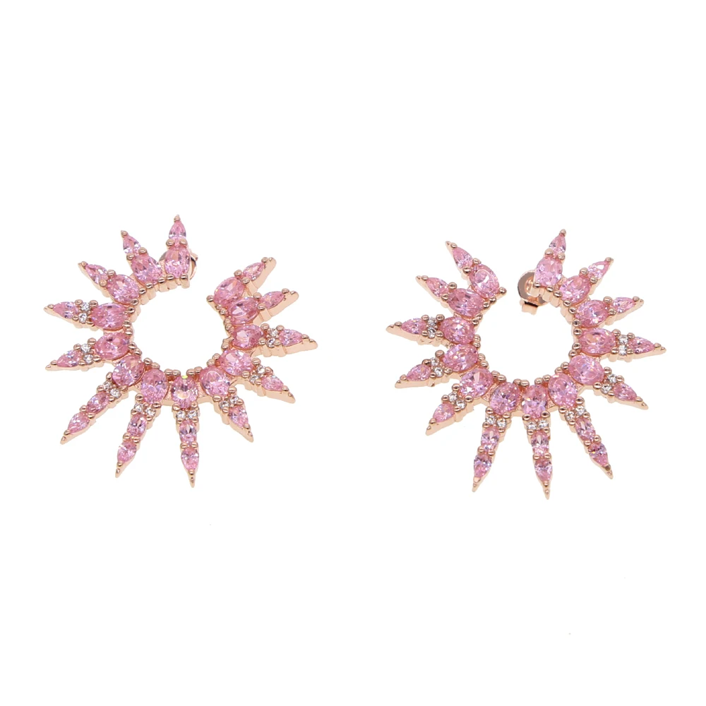 Bijoux modernes pour filles et femmes, couleur or rose, de luxe, grands cercles à pointes, cz