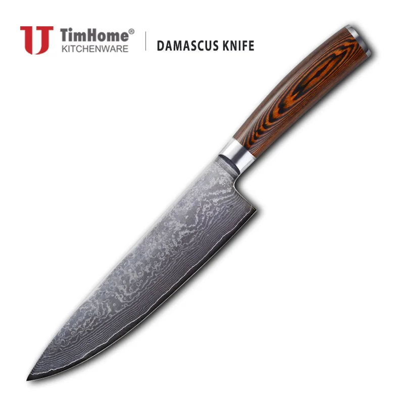 Timhome Damascus Steel  8 Inch Knife With Magnetic Box Red Pakka Wood Handle