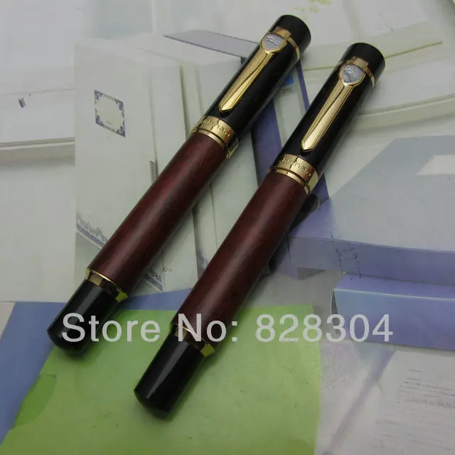 2Pcs Wholesale Jin Hao heavy red wood pattern texture medium nib roller pen +Fountain Pen Shipping