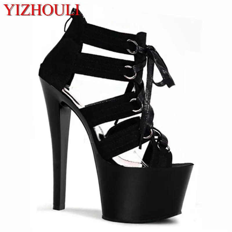 

15-17cm Punk Gladiator High Heels Plus Big Size Pole Dancing Fashion Sandals Queen Lace-Up Sexy Shoes