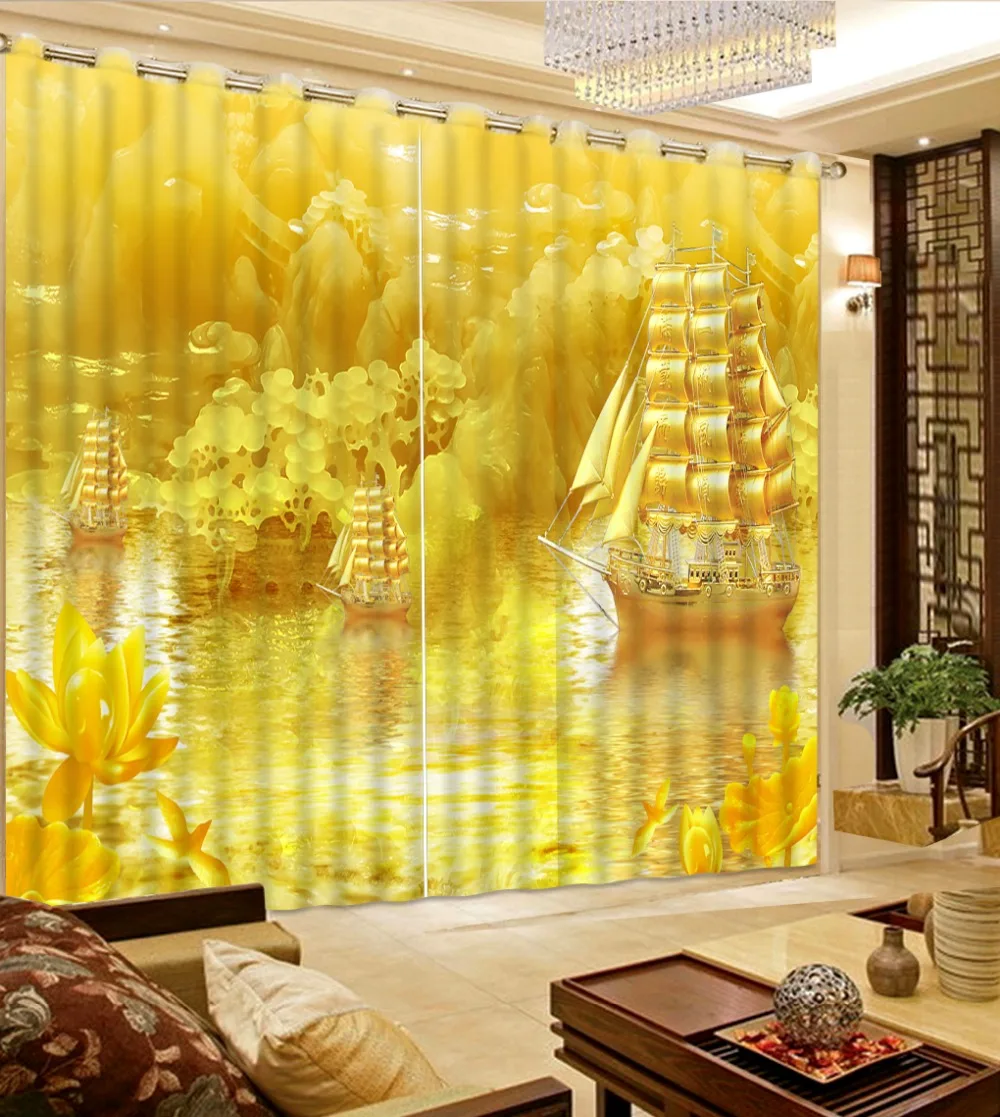 

custom curtains modern living room curtains Yellow jade carving lotus window bedroom curtain home bedroom decoration