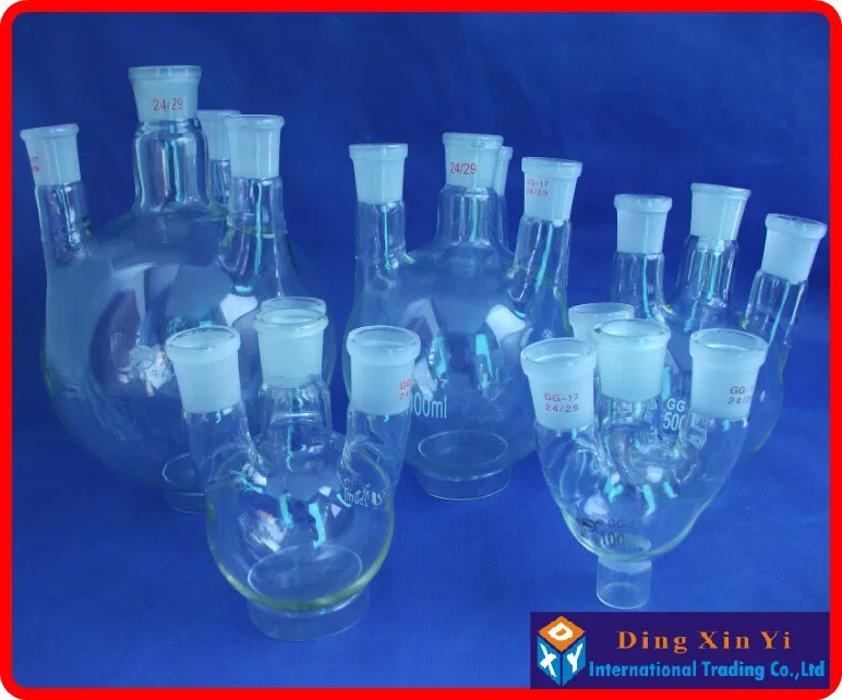 100/250/500/1000/2000ml four necks round-bottom flask,24/29 Flask round bottom with four necks,short neck standard ground mouth