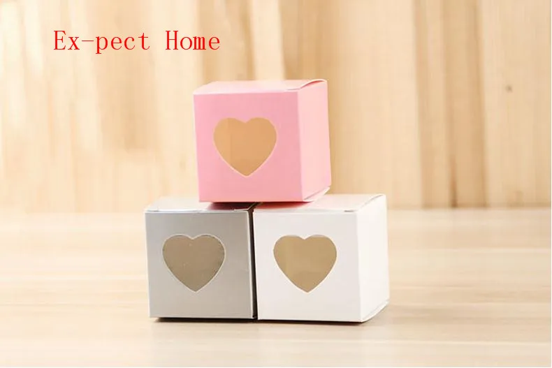 

1000pcs Candy Box PVC Transparent Heart-shaped Window Special Type Paper Candy Packing Box Customized 5*5*5cm