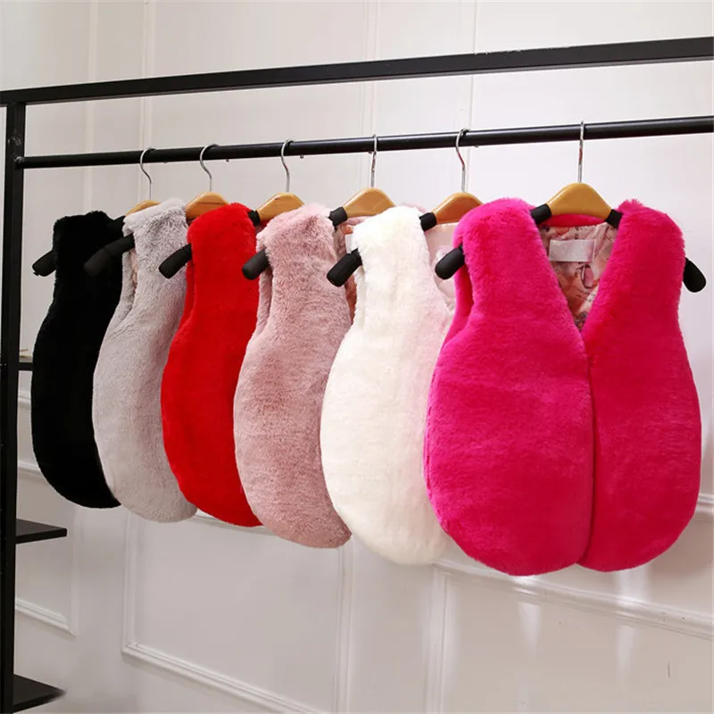 Girls Faux Fur Vests 2022 Autumn Winter Kids Waistcoats For Baby Girl 2-7Years Old Children Outerwear DWQ067