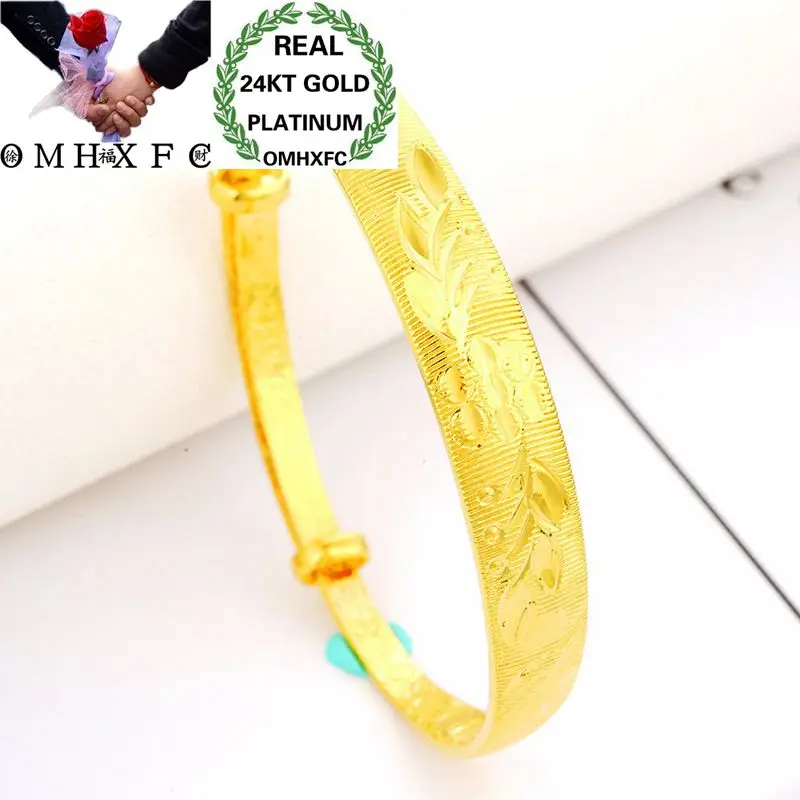 

OMHXFC Wholesale European Fashion Woman Girl Party Wedding Gift Circles Flowers 24KT Gold Bangles Bracelets BE19