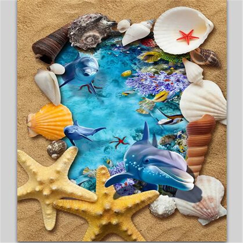 wellyu Custom 3D floor stickers  Ocean World Dolphin 3D three-dimensional painting floor painting can be magnified ten times