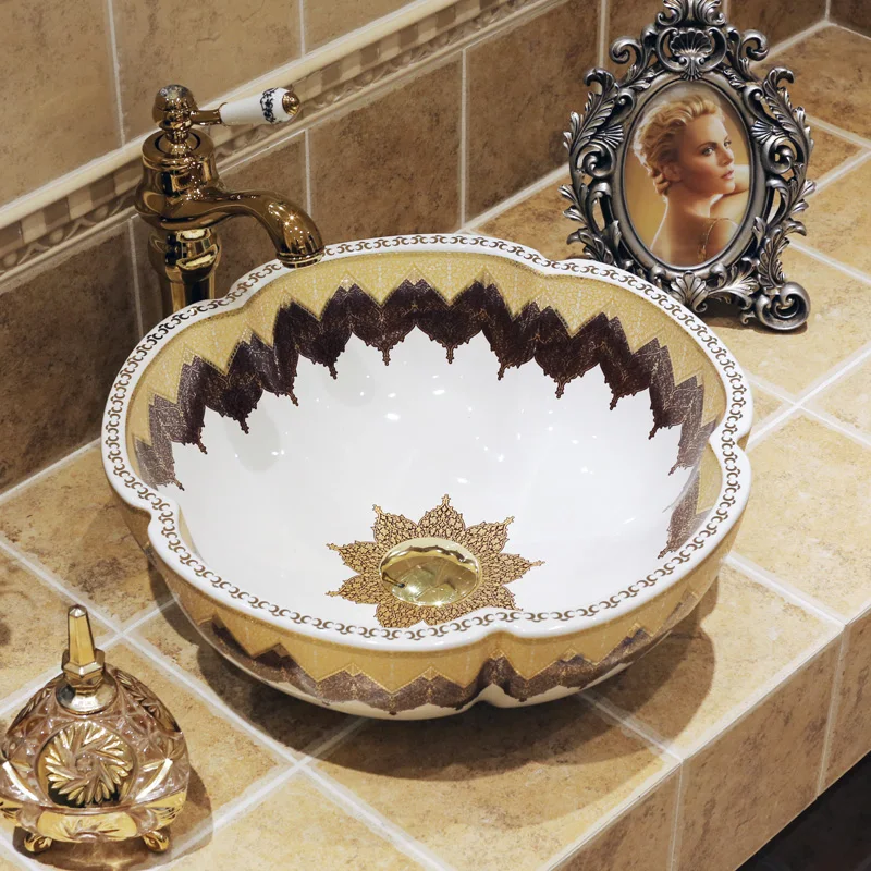 

Europe wash basin sink ceramic basin sink Jingdezhen washing basin Counter Top bathroom ceramic sinks small size sink