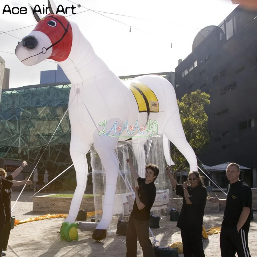 Modelo de caballo de réplica de caballo inflable de Animal blanco portátil para carreras de caballos y recepción Canival