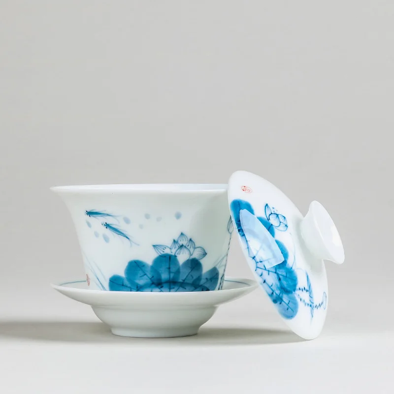 Tea Tureen Set Gaiwan Blue and white Ceramic Teaware Sets porcelain Bone china Hand-painted porcelain Kung Fu Tea Set Bowl